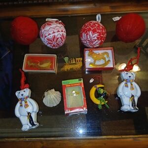 Lot of 12 Vintage Assorted Red & White Holiday Ornaments - Mixed Pack